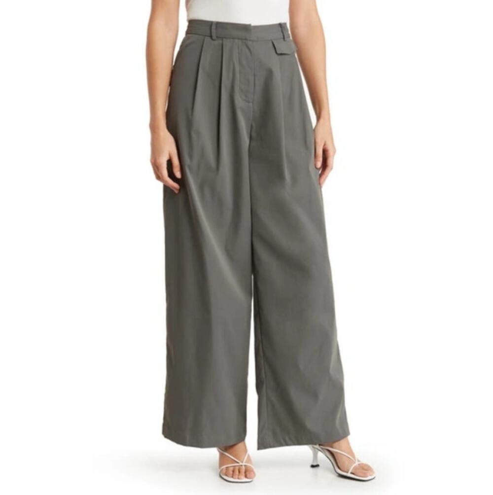 New 19 COOPER Women's Dark Gray High Waist Wide Leg Trousers Size XLFallcore